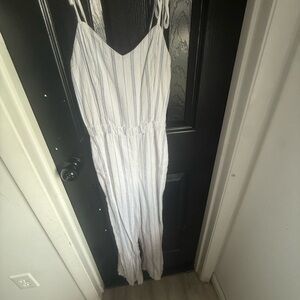 Abercrombie & Fitch White Jumpsuit with Blue Pinstripes